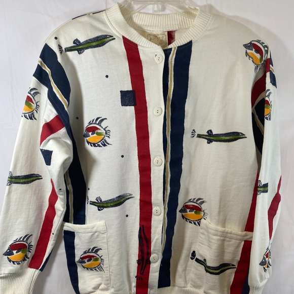 Play Alegre Nautical Print Ivory Long Sleeve Cardigan Sweater EUC Women One Size - Picture 4 of 14